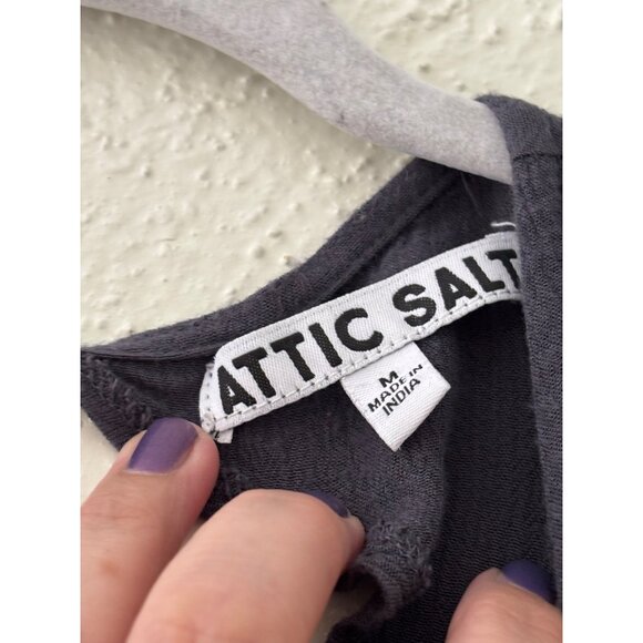 Attic Salt Womens Boho Crochet Pleated Tunic Blouse Size M Gray Rayon Flowy - Picture 13 of 15